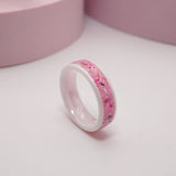 White Ceramic Inlay Ring with Ashes and Opal