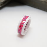 White Ceramic Inlay Ring with Ashes and Opal