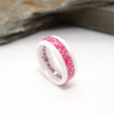 White Ceramic Inlay Ring with Ashes and Opal
