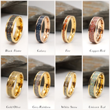 Gold Tungsten Inlay Ring with Ashes and Opal