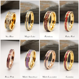 Gold Tungsten Inlay Ring with Ashes and Opal