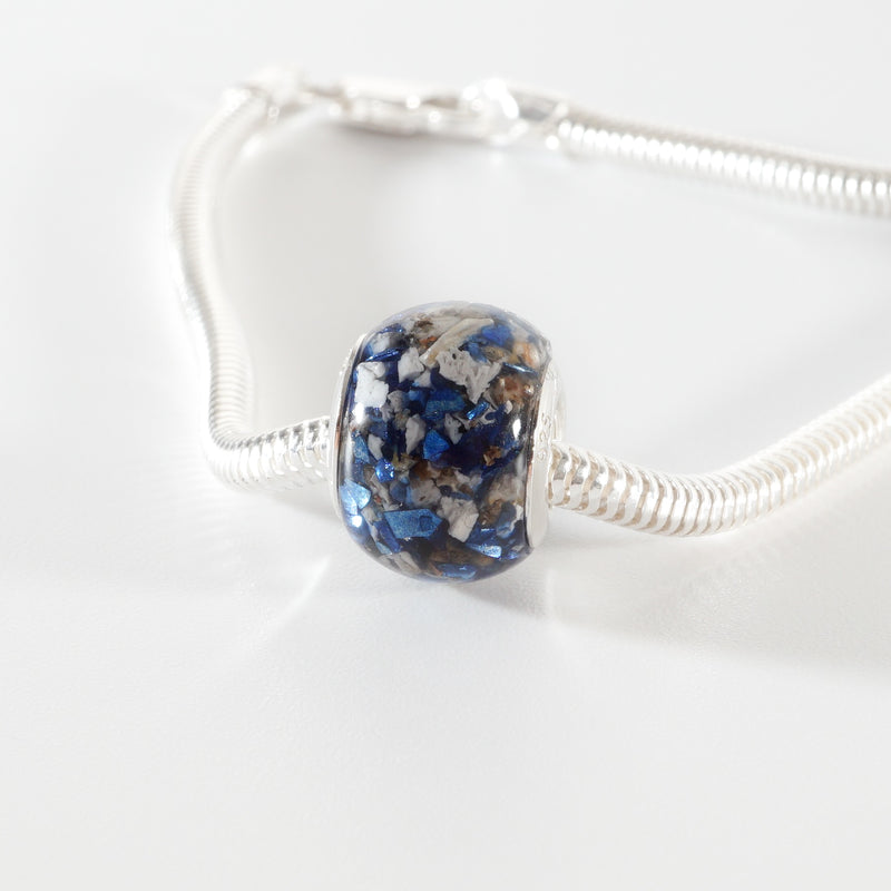 Memorial Charm with Cremation Ashes and Blue Crystals