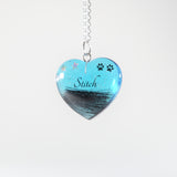 Blue Heart Shaped Pendant with Hair and Paw Prints