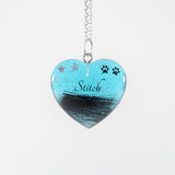 Blue Heart Shaped Pendant with Hair and Paw Prints