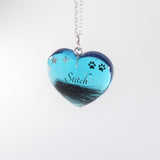 Blue Heart Shaped Pendant with Hair and Paw Prints