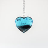 Blue Heart Shaped Pendant with Hair and Paw Prints