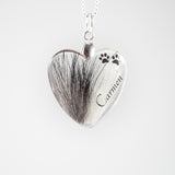 Small Heart Pendant with Hair and Paw Prints