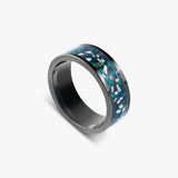 Memorial cremation ashes black ceramic inlay ring for men