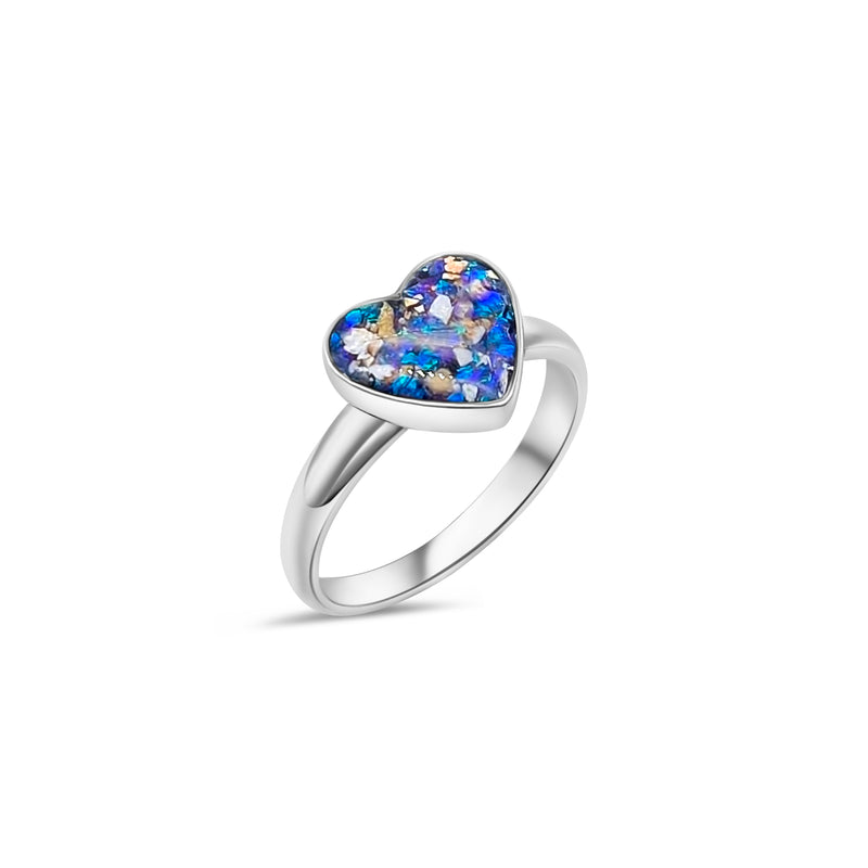 Memorial Heart Ring with Ashes and Opal