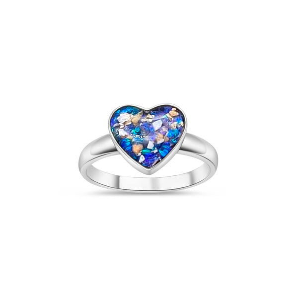 Memorial Heart Ring with Ashes and Opal
