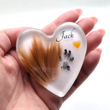 Resin Heart Paperweight with Hair, Actual Paw Print & Photo