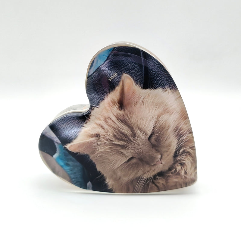 Resin Heart Paperweight with Hair, Actual Paw Print & Photo