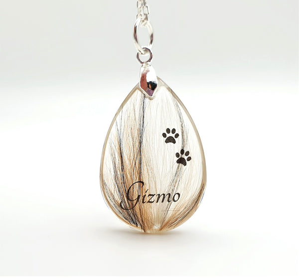 Teardrop Pendant with Hair and Paw Prints