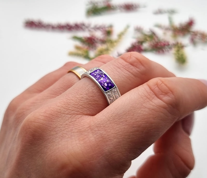 6mm Sterling Silver Memorial Ring with Diamantes