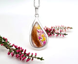 Sterling Silver Teardrop Pendant with Lock of Hair and Flowers