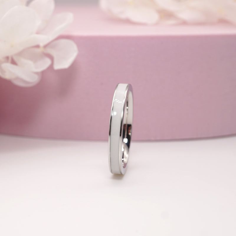 Solid White Gold Inlay Breastmilk Ring