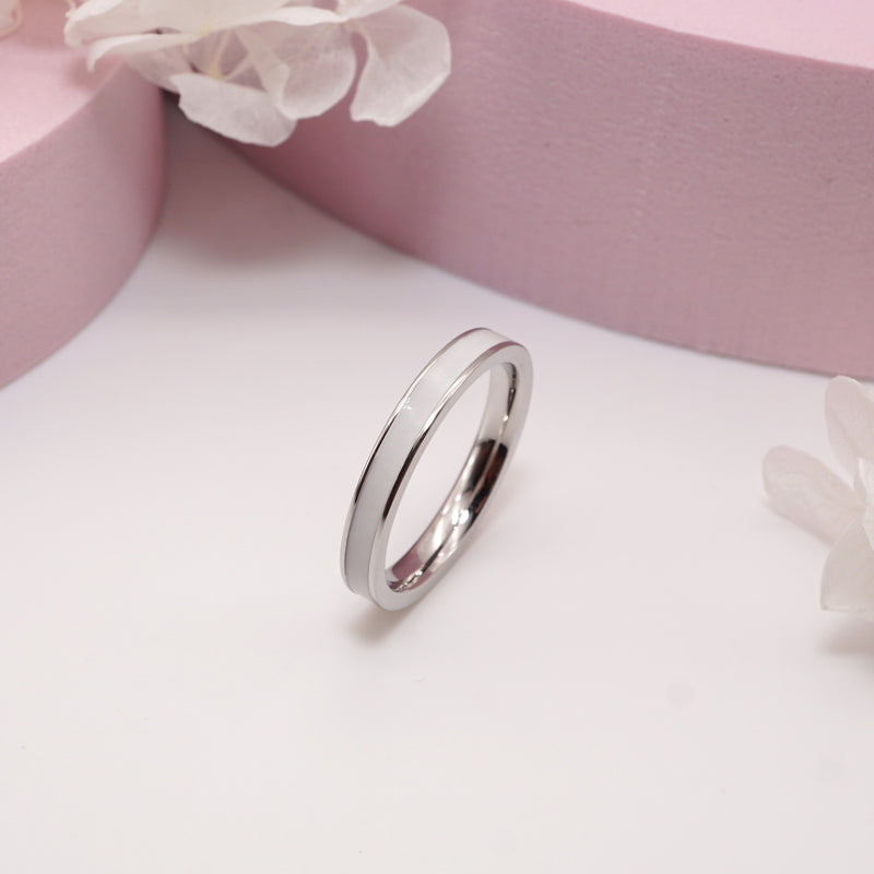 Solid White Gold Inlay Breastmilk Ring