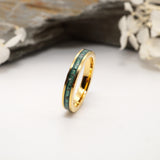 Gold Tungsten Inlay Ring with Ashes and Opal