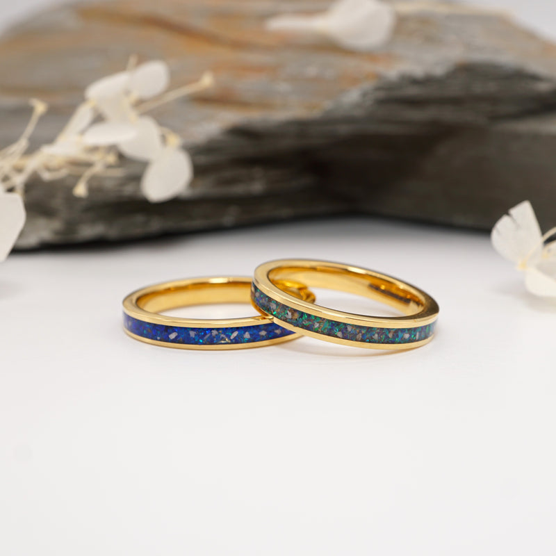Gold Tungsten Inlay Ring with Ashes and Opal