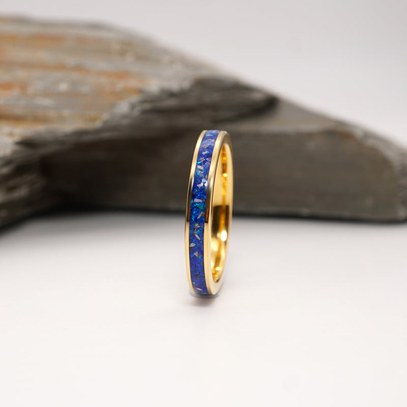 Gold Tungsten Inlay Ring with Ashes and Opal