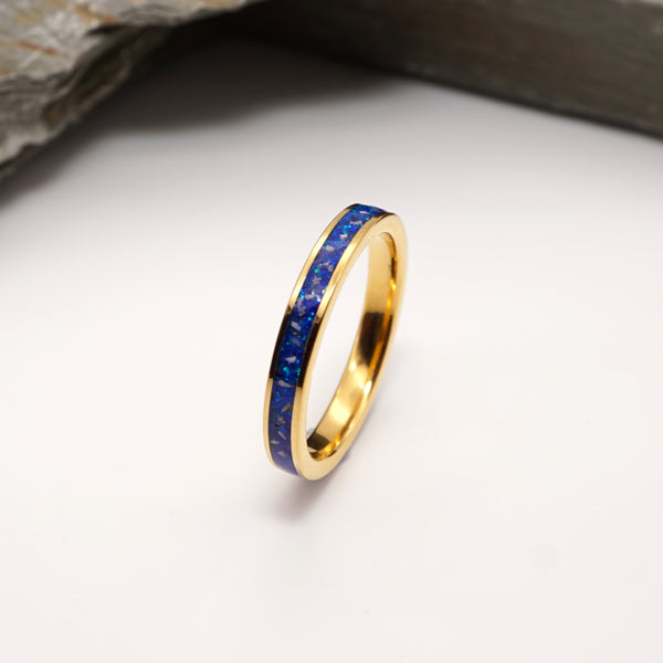 Gold Tungsten Inlay Ring with Ashes and Opal