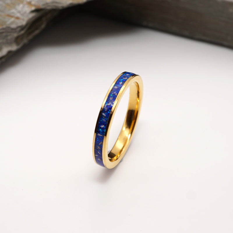 Gold Tungsten Inlay Ring with Ashes and Opal