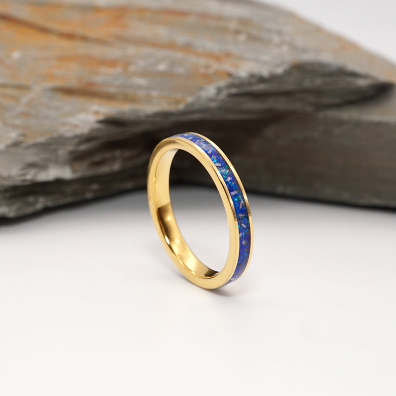 Gold Tungsten Inlay Ring with Ashes and Opal