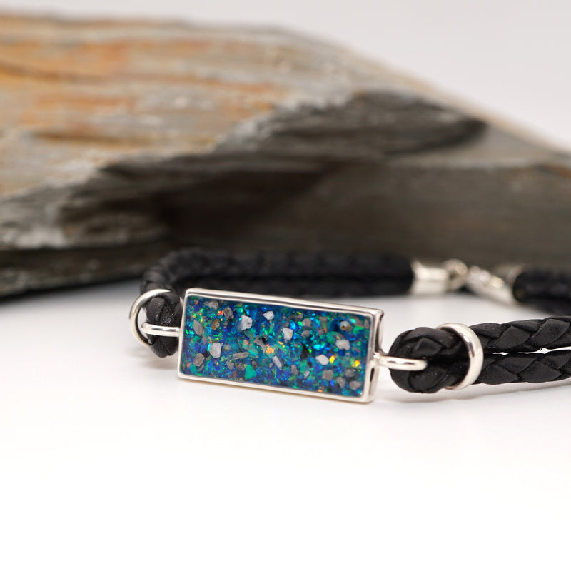 Sterling Silver & Leather Memorial Bracelet with Hair or Ashes