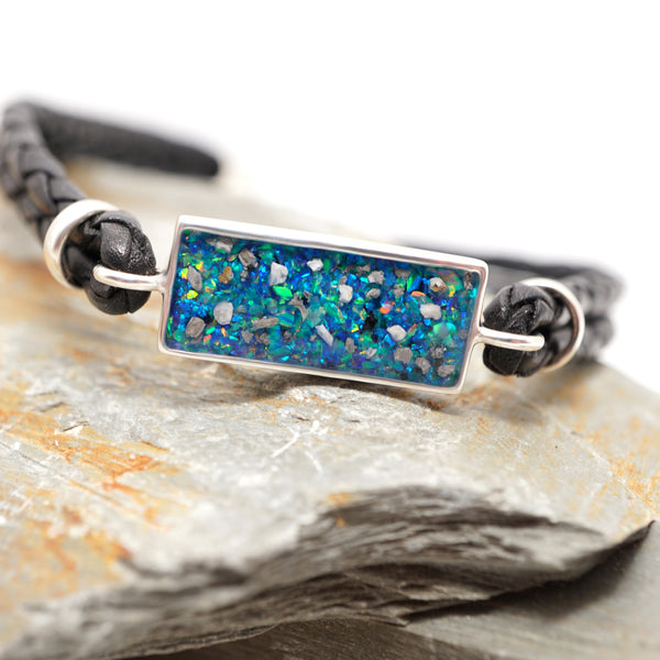 Sterling Silver & Leather Memorial Bracelet with Hair or Ashes