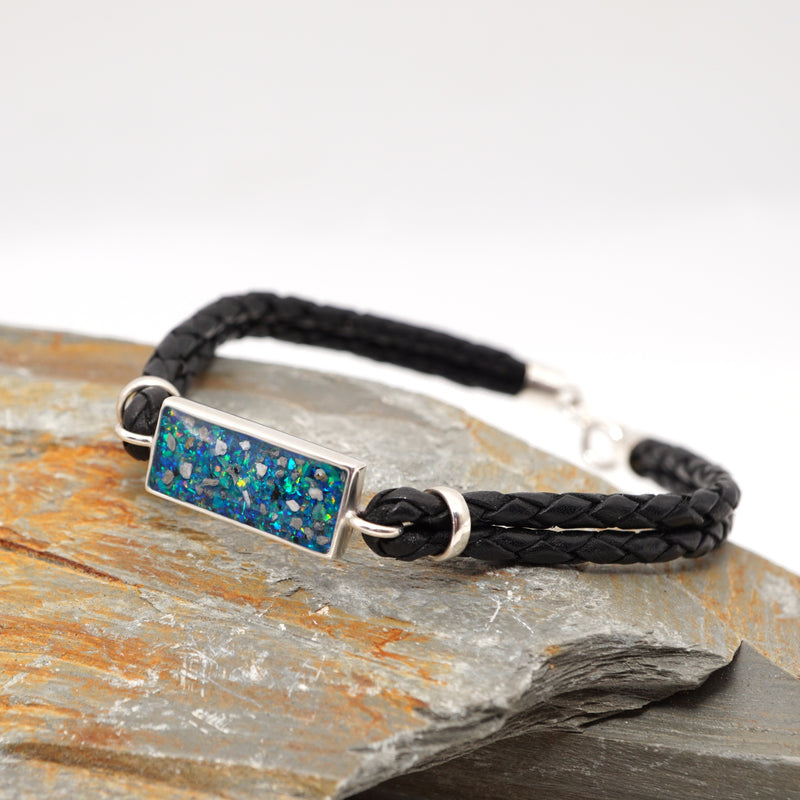 Sterling Silver & Leather Memorial Bracelet with Hair or Ashes