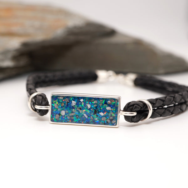 Sterling Silver & Leather Memorial Bracelet with Hair or Ashes