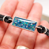Sterling Silver & Leather Memorial Bracelet with Hair or Ashes