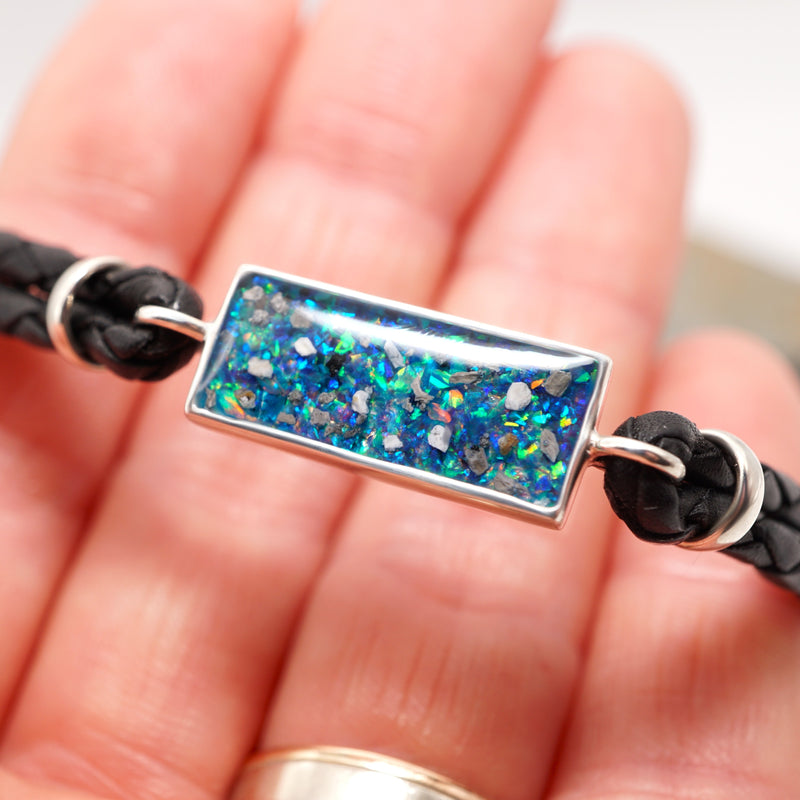 Sterling Silver & Leather Memorial Bracelet with Hair or Ashes
