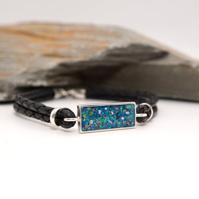 Sterling Silver & Leather Memorial Bracelet with Hair or Ashes