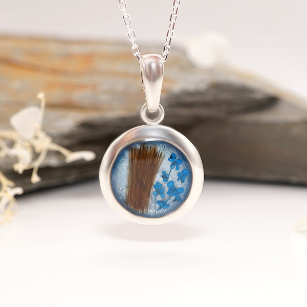 Sterling Silver Keepsake Pendant with Hair and Custom Engraved Back