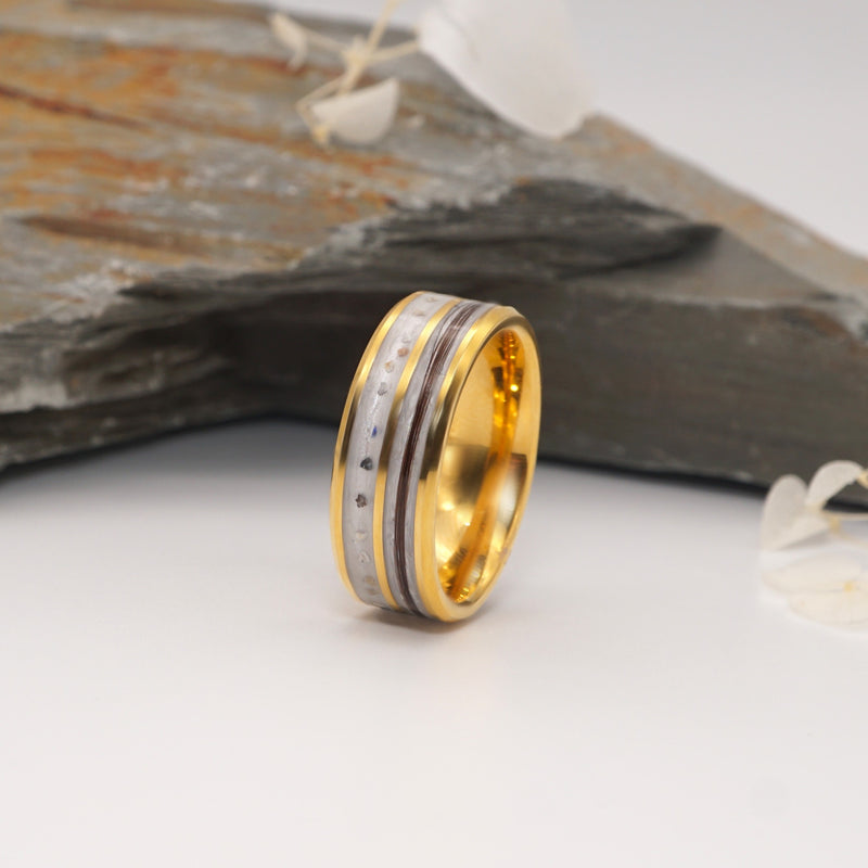 Gold Tungsten Double Channel Ring with Ashes or Hair