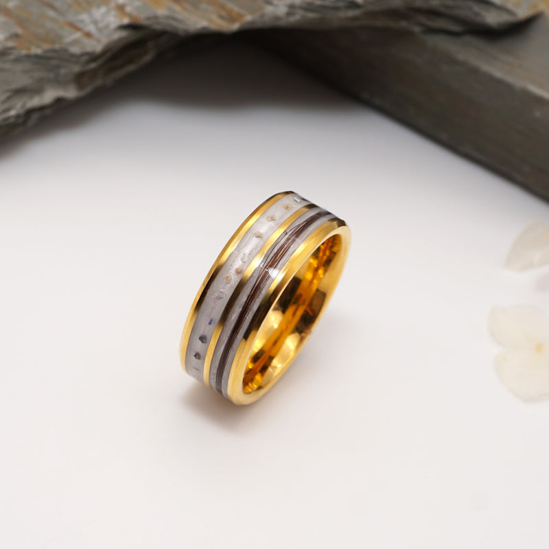 Gold Tungsten Double Channel Ring with Ashes or Hair