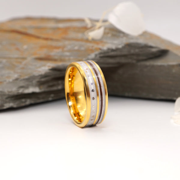 Gold Tungsten Double Channel Ring with Ashes or Hair