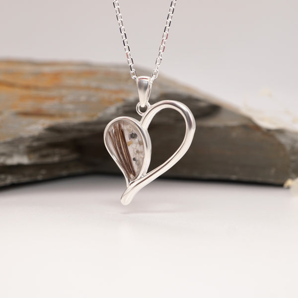 Sterling Silver Heart Memorial Pendant with Ashes or Hair
