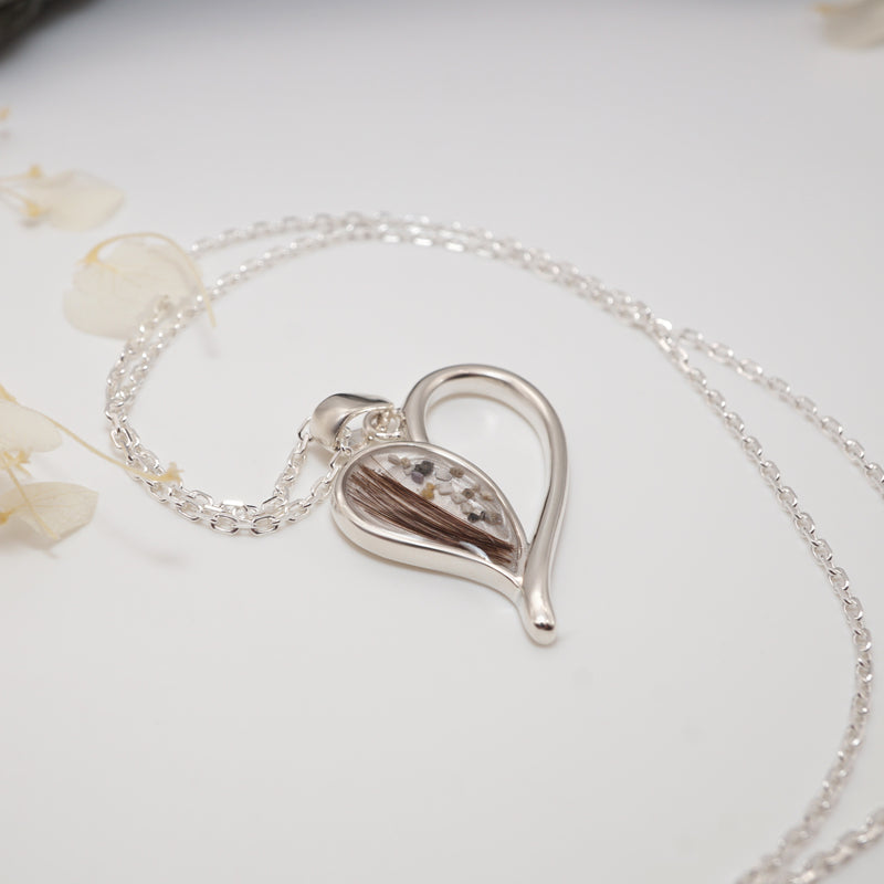 Sterling Silver Heart Memorial Pendant with Ashes or Hair
