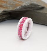 White Ceramic Inlay Ring with Ashes and Opal