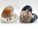Resin Heart Paperweight with Hair, Actual Paw Print & Photo