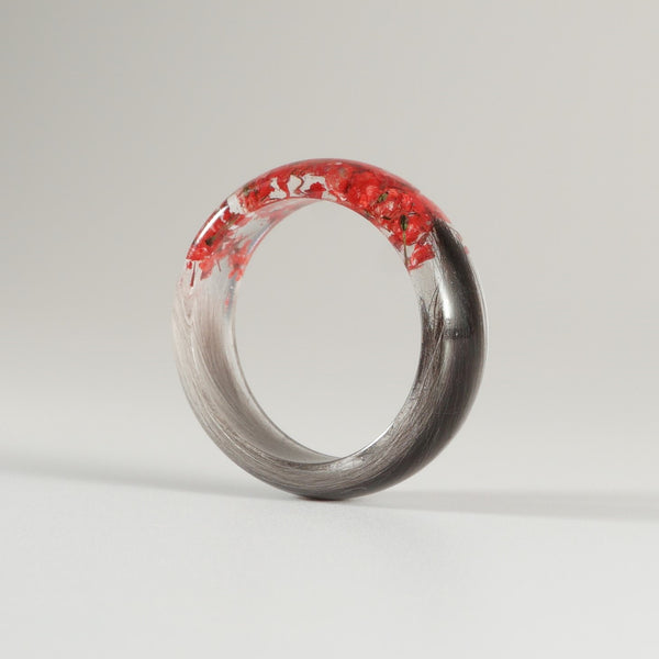 Lock of Hair Ring with Red Flowers