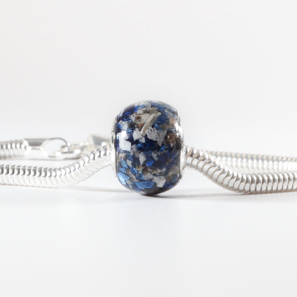 Memorial Charm with Cremation Ashes and Blue Crystals