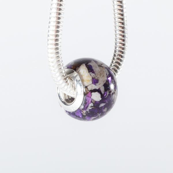 Memorial Charm with Cremation Ashes and Purple Crystals