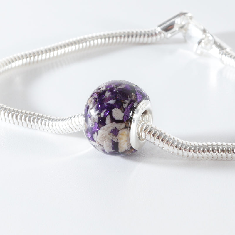 Memorial Charm with Cremation Ashes and Purple Crystals