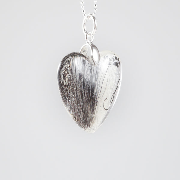 Small Heart Pendant with Hair and Paw Prints