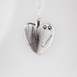 Small Heart Pendant with Hair and Paw Prints