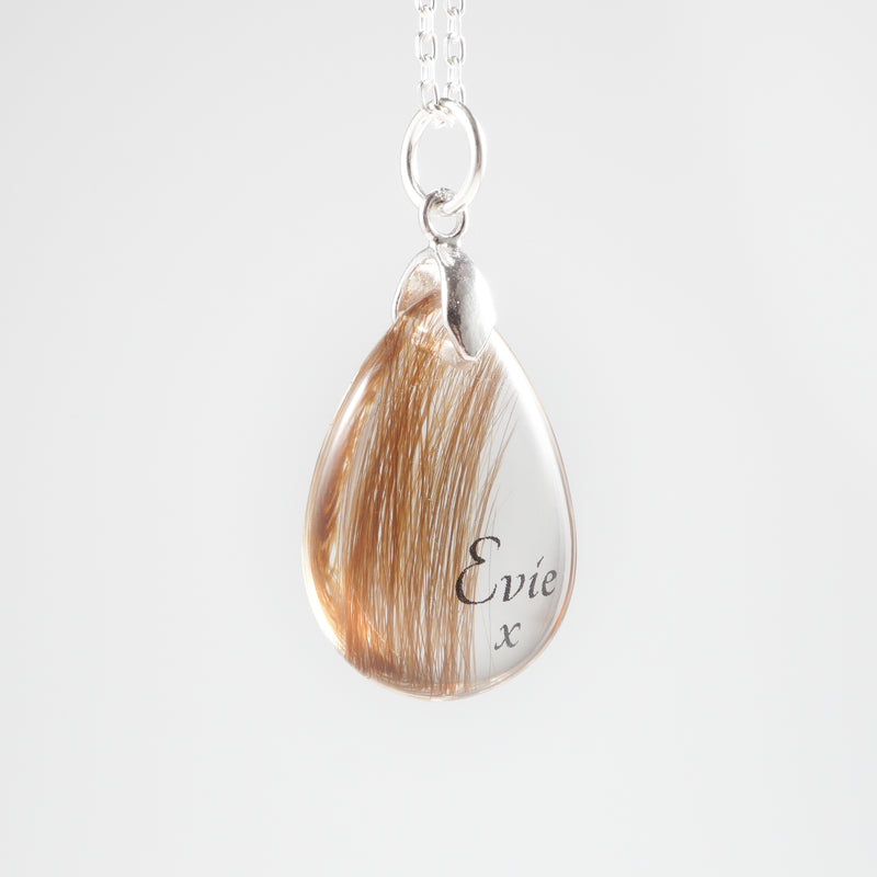 Clear Teardrop Pendant with Lock of Hair