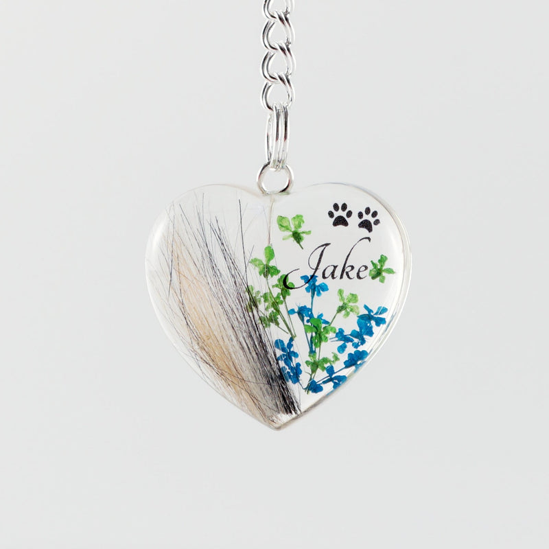 Fur Keepsake Pendant with Paw Prints and Flowers